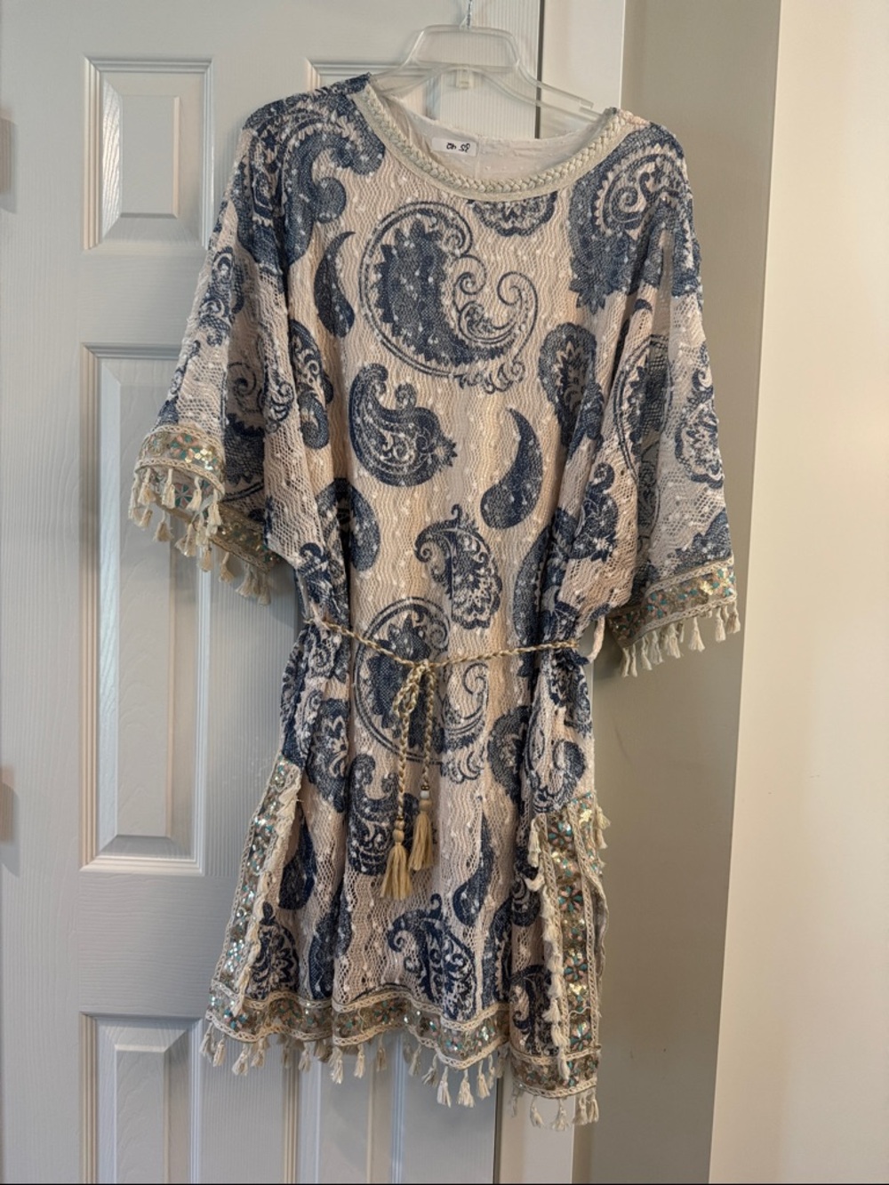 Blue Paisley Tassel Beach Cover-Up